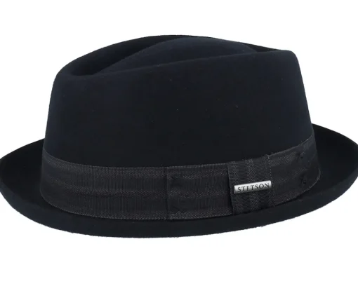 Pork Pie Hats-Stetson Diamond Woolfelt Black Porkpie -