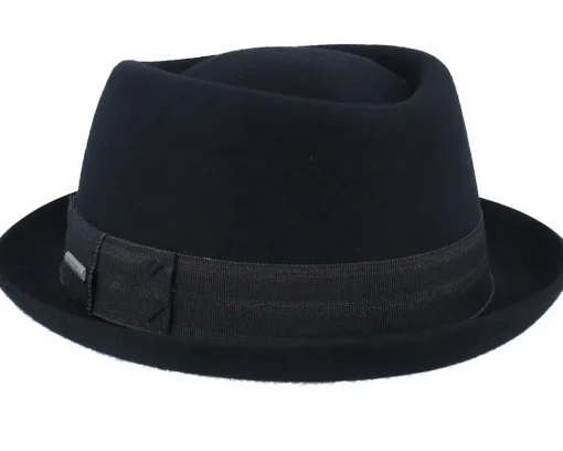 Pork Pie Hats-Stetson Diamond Woolfelt Black Porkpie -