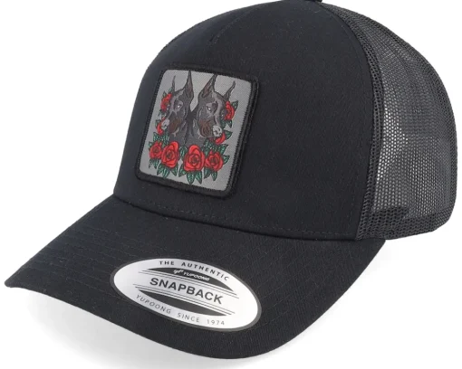 Trucker-Iconic Dobermann & Roses A-framed Trucker - Black