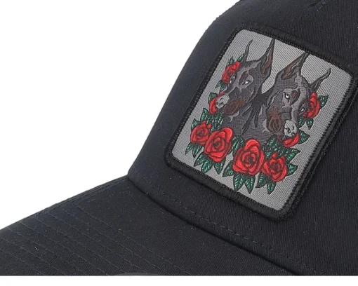 Trucker-Iconic Dobermann & Roses A-framed Trucker - Black