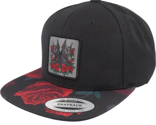 Trucker-Iconic Dobermann & Roses A-framed Trucker - Black