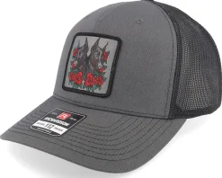 Trucker-Iconic Dobermann & Roses Grey A-framed Trucker -