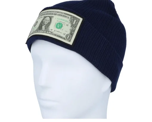 Cuff Beanies-Calza Pennello Dollar Bill Navy Beanie Organic Cotton Cuff - Blue