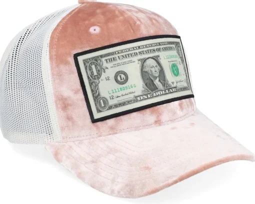 Trucker | Velvet Caps-Calza Pennello Dollar Bill Velvet Peach/Ivory A-frame Trucker - Pink
