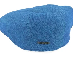 Flat Caps-Stetson Driver Cap Linen Herringbone Blue Flat Cap -