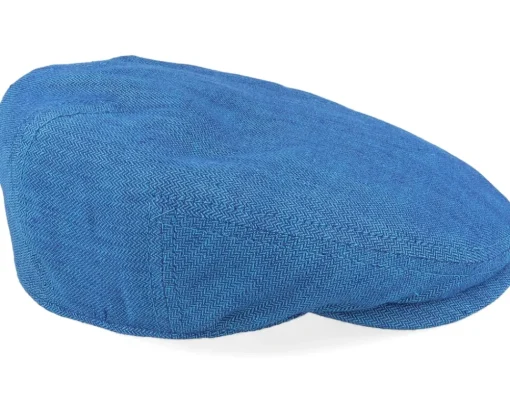 Flat Caps-Stetson Driver Cap Linen Herringbone Blue Flat Cap -