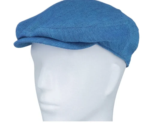 Flat Caps-Stetson Driver Cap Linen Herringbone Blue Flat Cap -