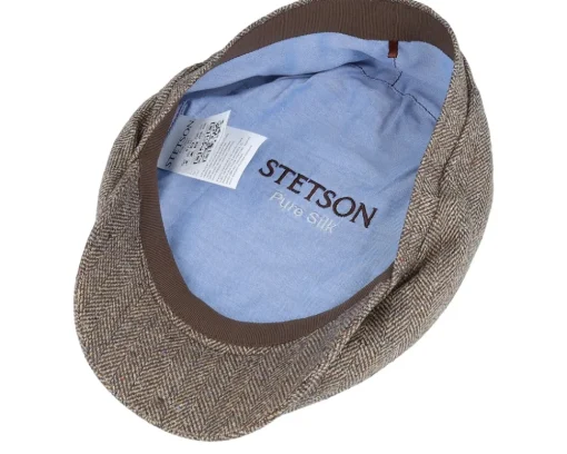 Flat Caps-Stetson Driver Cap Silk Brown Flat Cap -