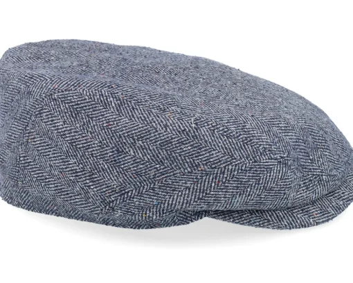 Hot Stetson Driver Silk Blue Herringbone Flat Cap -