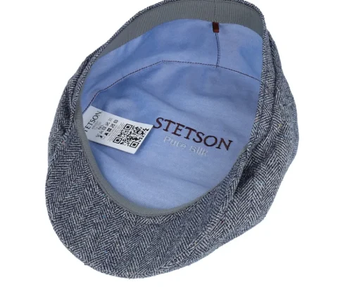 Hot Stetson Driver Silk Blue Herringbone Flat Cap -