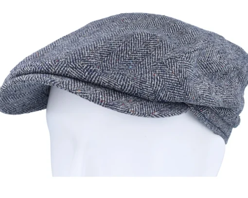 Hot Stetson Driver Silk Blue Herringbone Flat Cap -