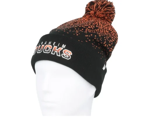 Pom Beanies-Fanatics Ducks Iconic Gradiant Beanie Dark Orange Pom - Black
