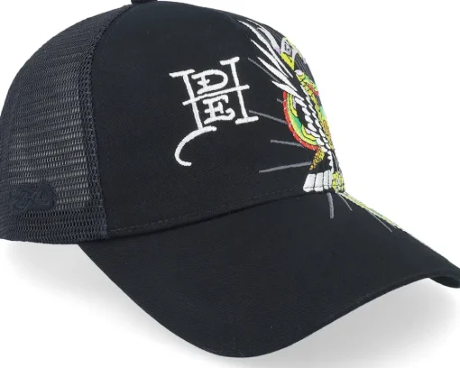 Trucker-Ed Hardy Eagle & Snake Battle Twill Mesh Black A-Frame Trucker -