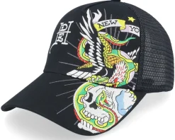 Trucker-Ed Hardy Eagle & Snake Battle Twill Mesh Black A-Frame Trucker -