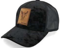 Velvet Caps-Iconic Eagle Face Engraved Patch Velvet Black Trucker -