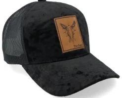 Velvet Caps-Iconic Eagle Face Engraved Patch Velvet Black Trucker -