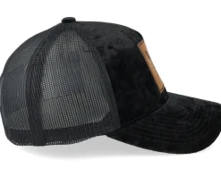 Velvet Caps-Iconic Eagle Face Engraved Patch Velvet Black Trucker -