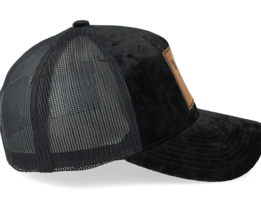 Velvet Caps-Iconic Eagle Face Engraved Patch Velvet Black Trucker -