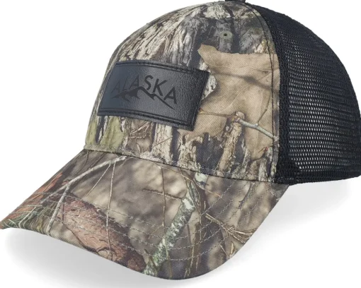 Trucker-Wild Spirit Engraved Alaska Mountain Patch Mossy Oak/Black Trucker -