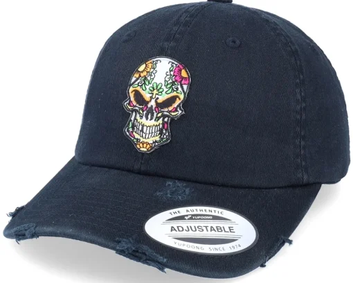 New Calaveras Evil Skull Patch Black Destroyed Dad Cap -