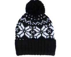 Pom Beanies-Beechfield Fair Isle Snowstar® Beanie /White Pom - Black