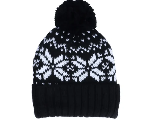 Pom Beanies-Beechfield Fair Isle Snowstar® Beanie /White Pom - Black