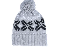 New Beechfield Fair Isle Snowstar® Beanie Light /Black/Off White Pom - Grey