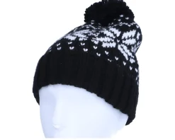 Pom Beanies-Beechfield Fair Isle Snowstar® Beanie /White Pom - Black