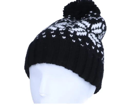 Pom Beanies-Beechfield Fair Isle Snowstar® Beanie /White Pom - Black