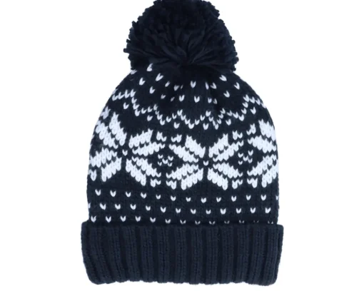 New Beechfield Fair Isle Snowstar® Beanie Light /Black/Off White Pom - Grey