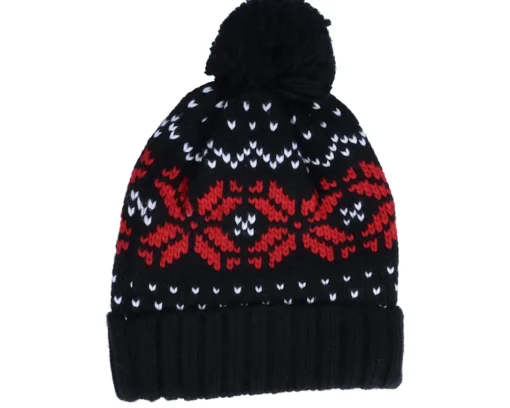 New Beechfield Fair Isle Snowstar® Beanie Light /Black/Off White Pom - Grey
