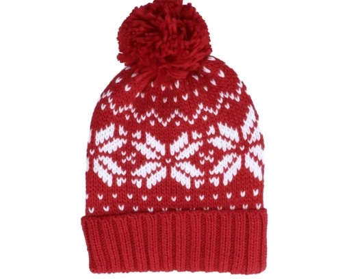 New Beechfield Fair Isle Snowstar® Beanie Light /Black/Off White Pom - Grey