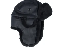 New MJM Hats Faux Leather Black/Black Trapper -