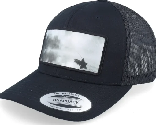Snapback-Hunter Fishing Boat Wide Patch Retro Trucker - Black