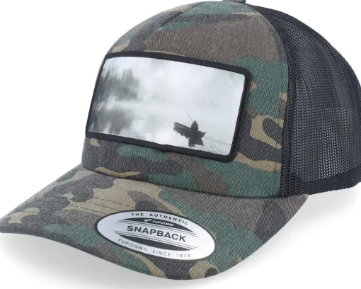 Snapback-Hunter Fishing Boat Wide Patch Retro Trucker - Black