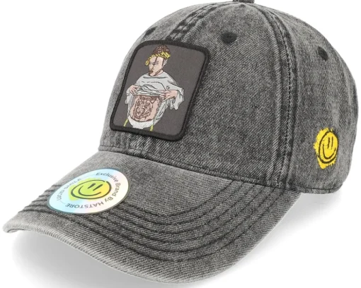 Fashion Lucid Smile Flexing Abs Patch Washed Black Demin Dad Cap -