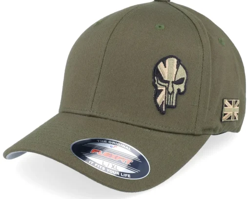 Flexfit-Army Head France Army Skull Olive Wooly Combed Flexfit - Green