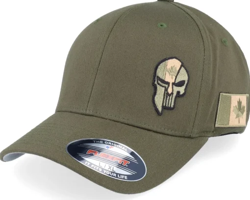 Flexfit-Army Head France Army Skull Olive Wooly Combed Flexfit - Green