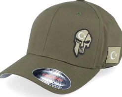 Flexfit-Army Head France Army Skull Olive Wooly Combed Flexfit - Green