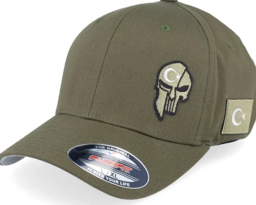 Flexfit-Army Head France Army Skull Olive Wooly Combed Flexfit - Green