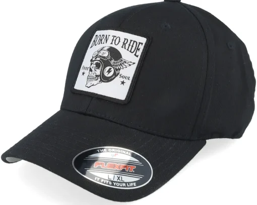 Sale Born To Ride Free Soul Skull Patch Black Flexfit -