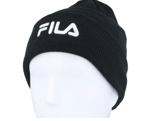 Cuff Beanies-Fila Frisco Slouchy Beanie With Big Logo Black Cuff -