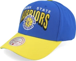 Outlet Mitchell & Ness Golden State Warriors Boom Text Pro Blue/Yellow Adjustable -