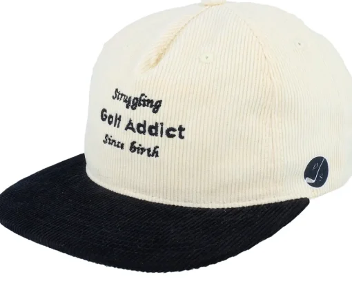 Hot Pins & Stripes Golf Addict Cord Ivory/Black 5-panel Snapback -