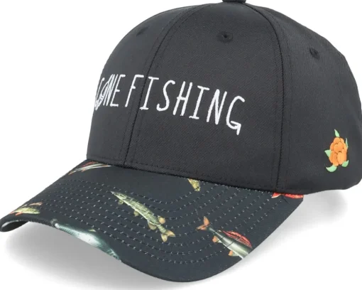 Adjustable-SQRTN Gone Fishing Hooked Cap Black Adjustable -