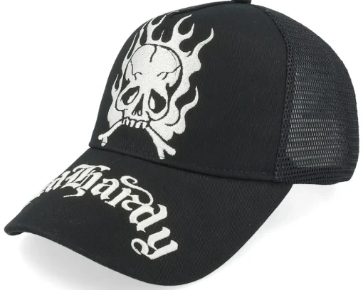 Trucker-Ed Hardy Gothic Skull In Flames Black/Black A-Frame Trucker -
