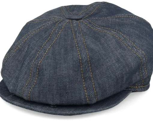 Flat Caps-CTH Ericson Gustav Organic Denim Blue Flat Cap -