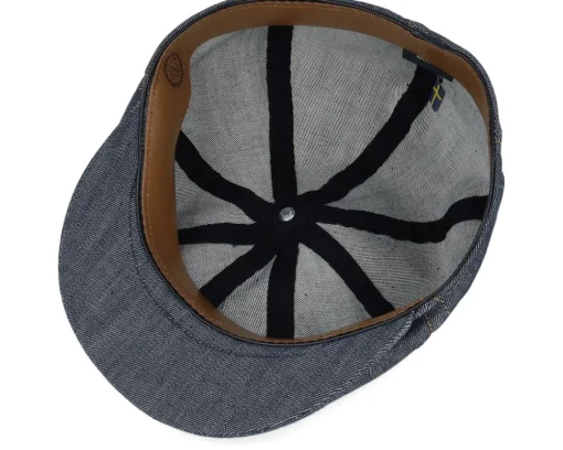 Flat Caps-CTH Ericson Gustav Organic Denim Blue Flat Cap -