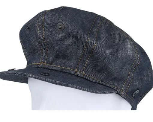 Flat Caps-CTH Ericson Gustav Organic Denim Blue Flat Cap -