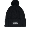 Pom Beanies | Knitted Beanies-Oakley Harper Beanie Black/White Logo Pom -
